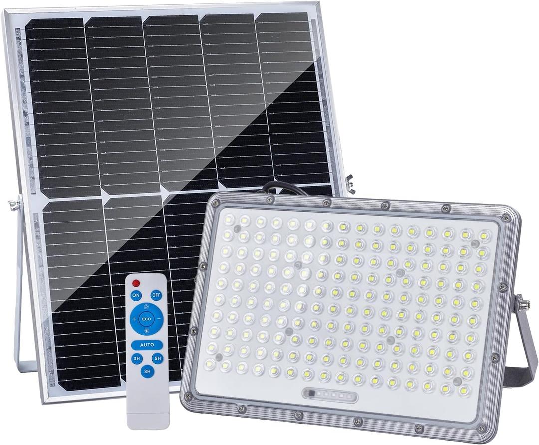 500W LED Solar Flood Lights, 35000MAH 8000K Street Flood Light Outdoor IP66 Waterproof with Remote Control Security Lighting for Parking Lot, Yard, Garden, Swimming Pool, Pathway
