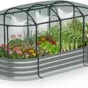 Lineware Raised Garden Bed with Self-Watering System, 6x3x1 ft Elevated Planter Boxes Outdoor with Mesh Cover, Oval Galvanized Raised Beds for Gardening,Vegetables,Flowers, Backyard, Patio