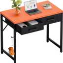 Pamray 32 Inch Small Computer Desk with 2 Drawers for Bedroom Study Writing Home Office Table for Small Spaces Orange