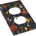 Vintage Colorful Flower Boho Floral Rustic Dark Leaves Single Duplex Wall Plate Covers Light Switch Cover 1 Gang Outlet Plate Decorative Switchplate Covers Electrical Faceplate for Farmhouse Bedroom