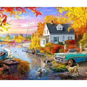 Springbok's Lakeside Fall Retreat 1000 Piece Puzzle for Adults Takes You On a Wonderful Lakeside Escape