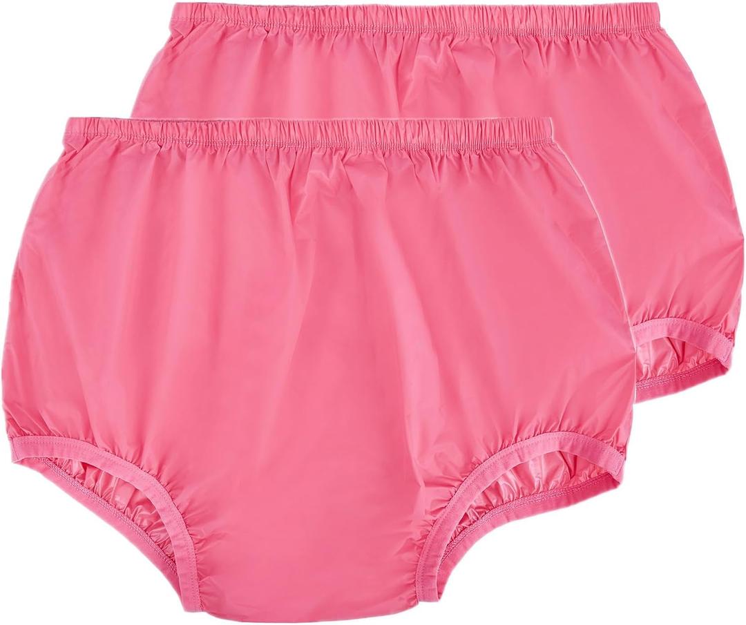 AQX Adult Leakproof Underwear for Incontinence, Washable Low Noise Reusable Adult Diaper Cover, Grey Plastic Pants Cover Unisex 2Pcs (XL, Pink)