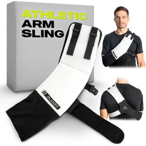 Athletic Arm Sling Class A Medical Device - Shoulder Sling Immobilizer for Injury Support - For Elbow & Wrist Too - Men & Women (Large Left, White & Black)