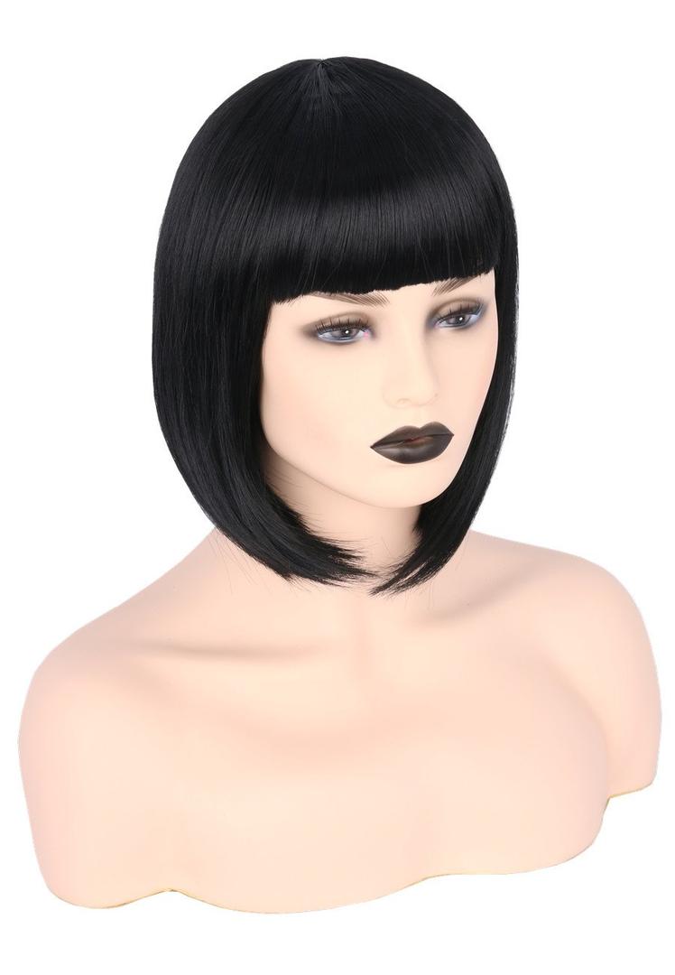 Topcosplay Womens Bob Hair Wigs Short Black Flat Bangs Cosplay Halloween Costume Wigs