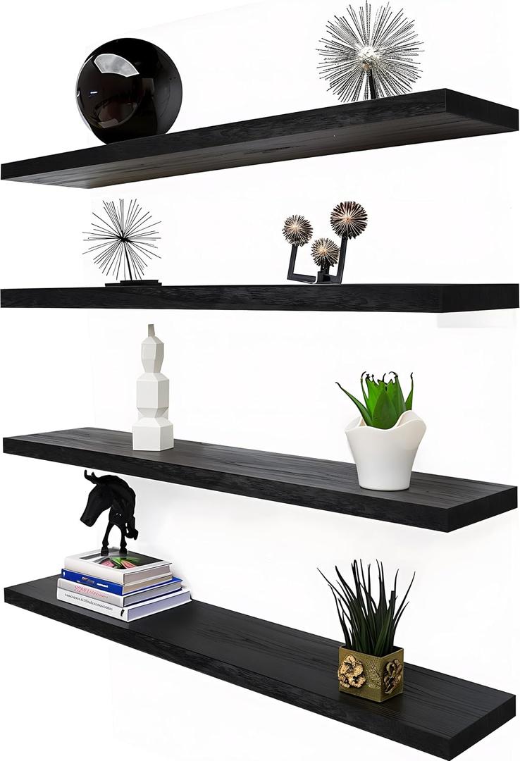 GXYAWPJ 36 Inch Floating Shelves for Wall Rustic Black Wood Wall Shelves for Bedroom Set of 4