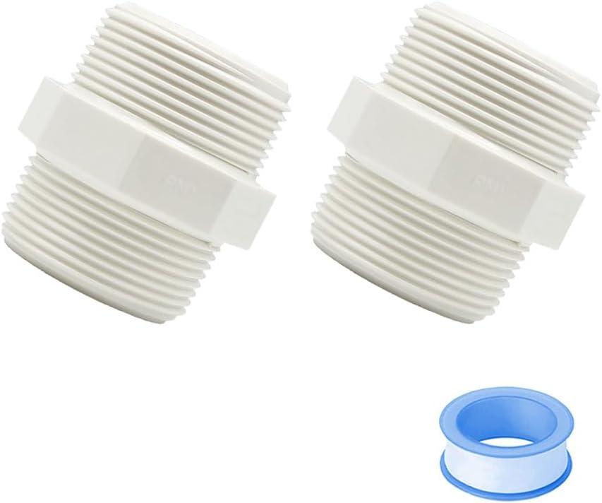 2PCS 1-1/2" PVC Pipe Fittings Nipple G1-1/2 X G1-1/2 Male to Male Thread Coupling Adapter Connector HE023-1-1/2