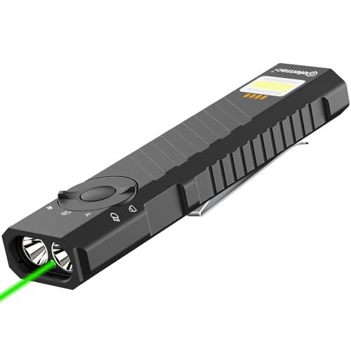 DEFENTAC 1300 Lumens Aluminum EDC Flashlight with Green Beam, Purple LED, Utility and Caution Light, Rechargeable Portable Pocket Light with Strobe, Five Lights in One for Emergency