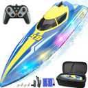 BEZGAR Remote Control Boat for Kids - 2.4GHz Fast RC Boat with LED Lights & Portable Suitcase for Pools, Lakes & Salt Water, Summer Water Toys Gifts for Boys & Girls Age 6 7 8-12 Years Old (Blue)