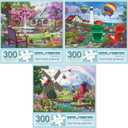 Bits and Pieces - Value Set of Three (3) - 300 Piece Jigsaw Puzzles for Adults - Large Piece 300 pc Colorful Nature Jigsaws Bundle by Artist Iris Sage - 18 x 24