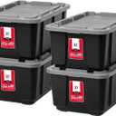 IRIS USA 4-Pack 27 Gallon Storage Bins with Lids |Made in USA| Heavy Duty Plastic Tote Containers for Truckbed Tool Box Organization, Large - Gray