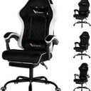 Velvet Gaming Chair for Adults with Pocket Spring Cushion Seat,Soft Gaming Chair Fabric with Extendable Footrest, Swivel Recliner with Ergonomic Lumbar Support and Headrest for Home/Office (White)