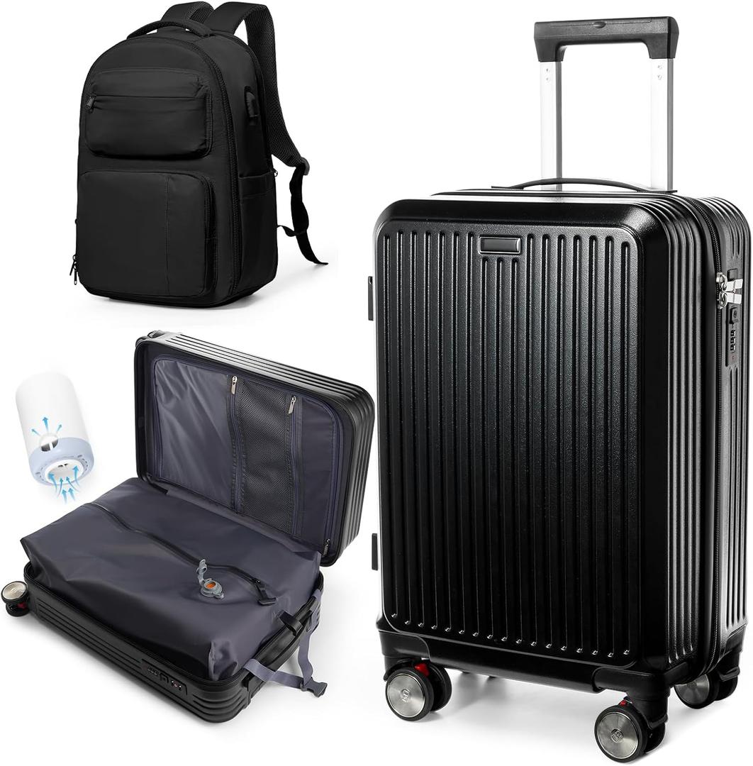 20 Inch Travel Vacuum Seal Suitcase & Backpack with Electric Pump, Waterproof underseat carry on luggage with 360° Silent Spinner Wheels & TSA Locks, Black 20 Inch Travel Vacuum Seal Suitcase & Backpack with Electric Pump, Waterproof underseat carry on luggage with 360° Silent Spinner Wheels & TSA Locks, Black