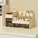 Makeup Organizer with Drawers,Large Cosmetic Storage Box,Countertop Skincare Organizer,ABS Makeup Brush Holder for Bathroom,Desk,Dresser,Multifunctional Beauty Display Case,Cream transparent