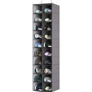 coastal rose Hanging Shoe Organizer for Closet, 20 Sections Hanging Closet Organizer and Storage Shelves, Space Saving Shoe Rack for Closet, Grey, 12''W12''Dx 50''H