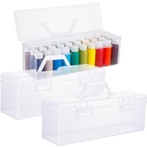 3 Pcs Paint Storage Box for 2 Fl. oz Acrylic Paints, Acrylic Portable Craft Art Organizer with Handle, 30 Bottles Capacity Plastic Art Supply Clear Boxes