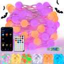 Smart Color Changing Halloween Lights, 33FT 66LED App Control RGB Globe String Light with Remote & Timer, Music Sync Twinkle Christmas Tree Light Waterproof Indoor Outdoor Halloween Decorations