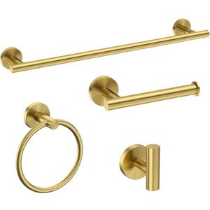 USHOWER Brushed Gold Bathroom Accessories Set, 24-Inch Towel Bar Set Wall Mounted, Durable SUS304 Stainless Steel Bathroom Hardware Set, 4-Piece