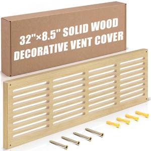 Colingmill 1 Pcs Decorative Return Air Vent Cover 32 x 8.5 x 3/4 Inch (30x6 Duct Opening) Natural Wood Modern Farmhouse Wall Vent Grille High Airflow Cold Air Return HVAC Cover for Wall Baseboard