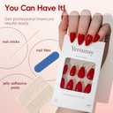 4 x Short Almond Press On Nails, Durable Reusable Glossy Artificial Nails Kit with Adhesive Tabs, 24 Pcs 12 Sizes for Fashion Women, Perfect for for Daily Outfits, Party or Date, Red