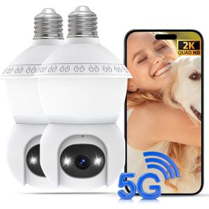Light Bulb Camera Outdoor,5G& 2.4G WiFi Security Cameras Wireless Outdoor,3MP& 360 PTZ Light Bulbs Camera, Night Vision, AI Human Detection&Alarm, 2-Way Audio, Cloud Storage