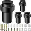 Door Stoppers 2.5 Inch Floor Door Stop Cylindrical Black Doorstop Rubber Bumper Wall Protector, Stainless Steel Heavy Duty Door Stopper for Bottom of Doors, 4 Pack