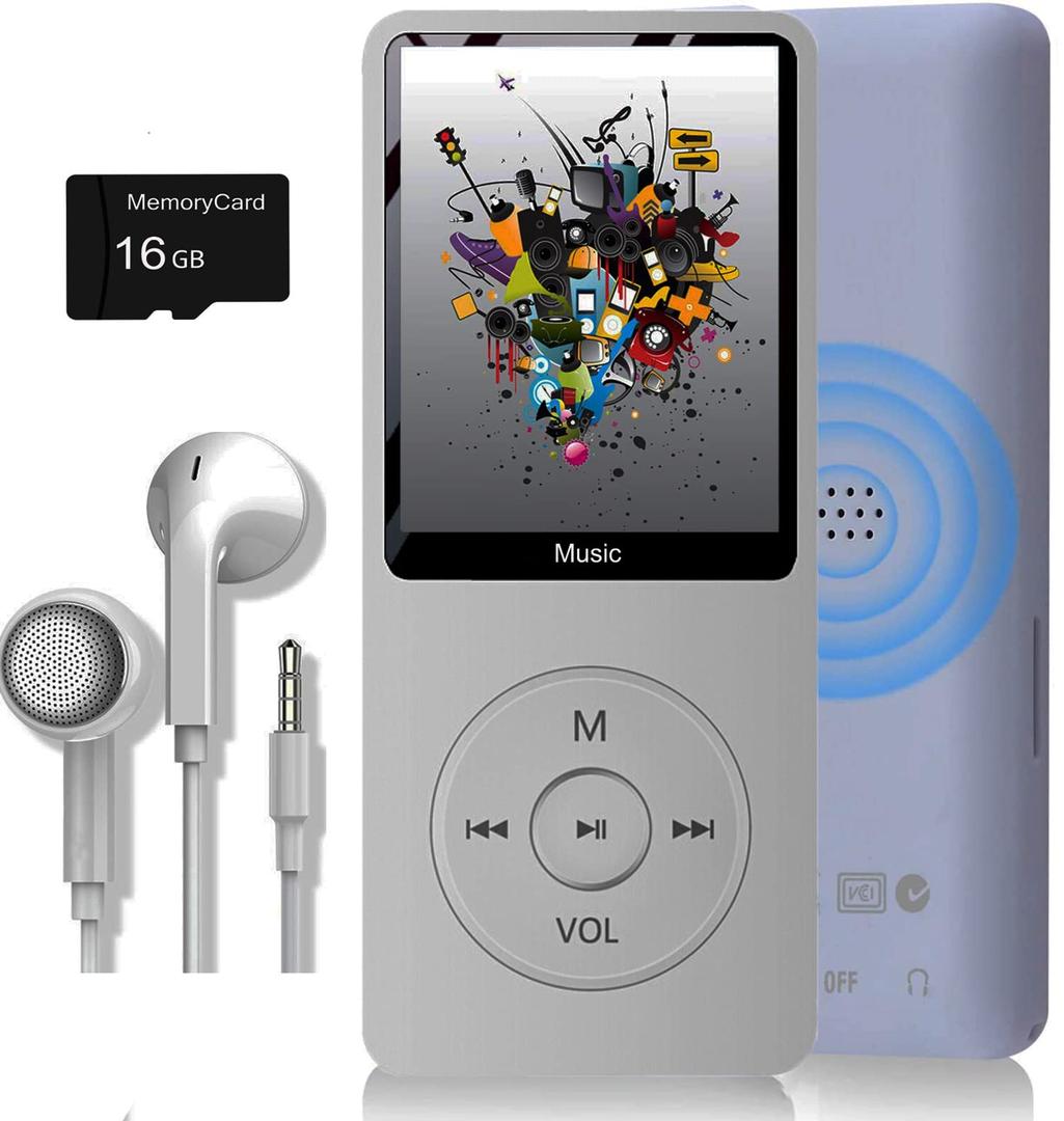 MP3 Player, Music Player with 16GB Micro SD Card, Build-in Speaker/Photo/Video Play/FM Radio/Voice Recorder/E-Book Reader, Supports up to 128GB