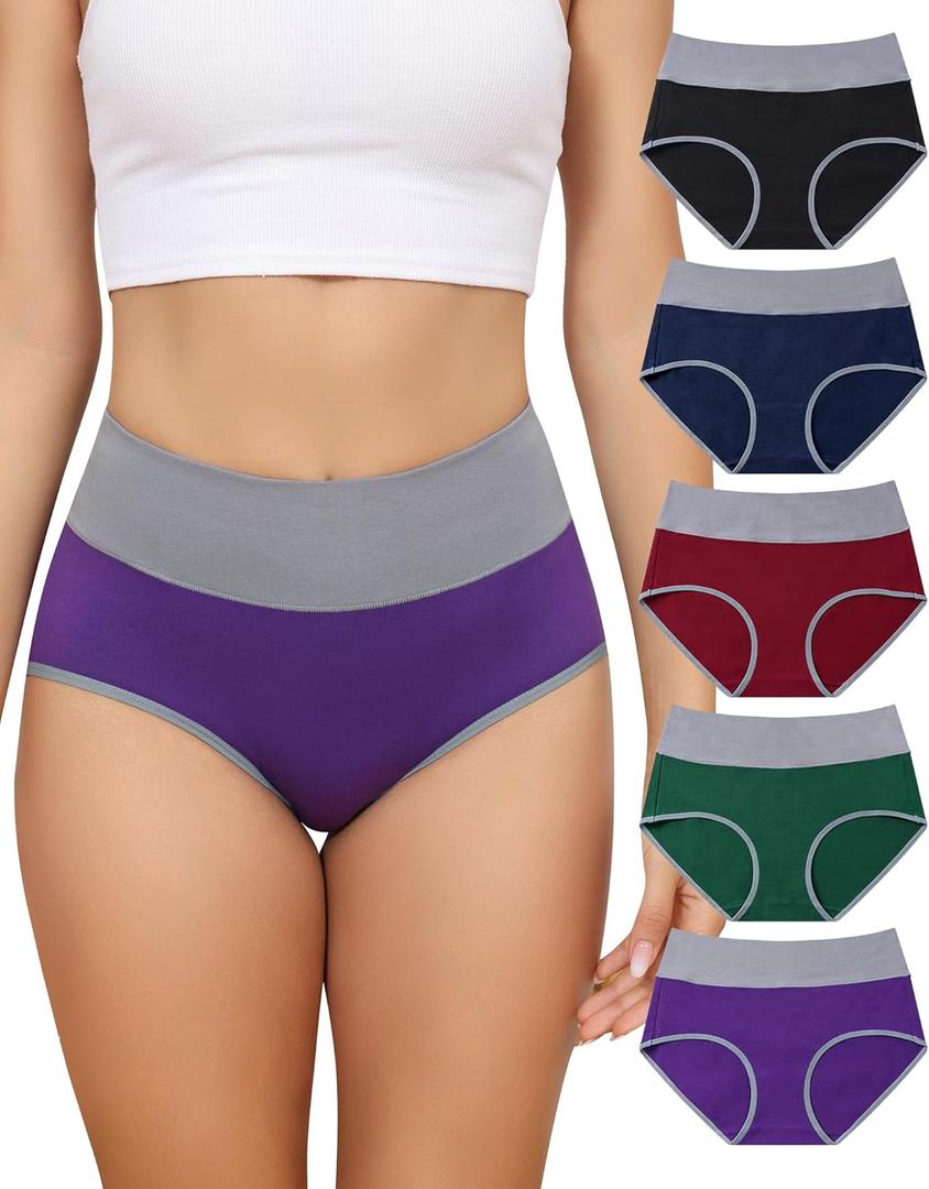 Aijolen Women's High Waist Cotton Underwear Full Coverage Briefs Soft Stretch Panties Pack of 5 S-XXL