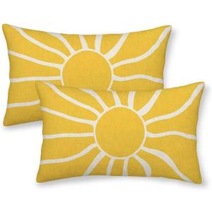 Summer Pillow Covers 12x20 Set of 2, Yellow Sunshine Decorative Outdoor Throw Pillow Covers Modern Farmhouse Cushion Case Linen Square for Home Couch Sofa