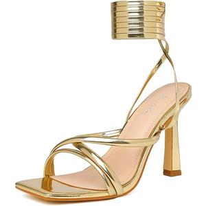 Mostrin Womens Sandals Strappy Heels for Women Lace Up Square Open Toe Heels Tie Up High Heeled Sandals for Prom, Party, Daily Wear, Size 11