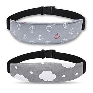 Carseat Head Support,Car seat Straps Pillow Support Ban,Stroller Neck Relief Strap Headrest,Slumber Sling Sleep Positioner (Gery Clouds+Anchor)