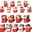 BBTO 36 Pieces Christmas Ornaments Hot Cocoa Cup Wood Hanging Ornaments Gingerbread Marshmallow Coffee Bar Decoration Wood Xmas Decoration for Tree Home