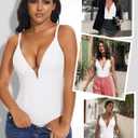 SHAPERIN Bodysuit for Women Shapewear Tummy Control Deep V Neck Plunge Sleeveless Backless Thong Body Suit Tank Top, L