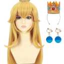 morvally Blonde Princess Synthetic Hair Cosplay Wig with Crown and Earrings Long Wavy Costume Wig Set for Girls Halloween Party (Kids)
