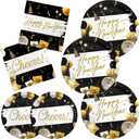 Happy New Year Celebration Kit: Party Supplies for 50 Guests with Decorative Disposable Plates & Napkins, Ringing in the New Year
