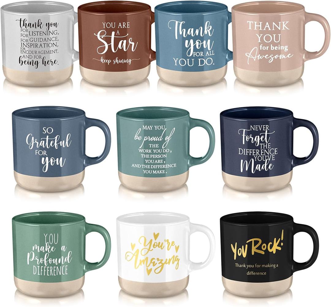 Didaey 10 Pcs Thank You Mugs Bulk Appreciation Gifts for Employee Coworkers Staff Valentine's Day Thank You Gifts for Team Group Teacher Volunteer Office Motivational Ceramic Coffee Mugs (Classic)