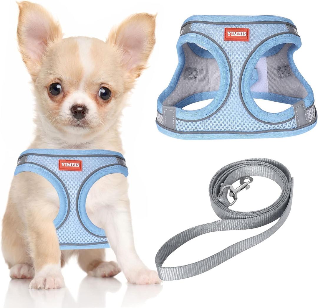 YIMEIS Dog Harness and Leash Set, No Pull Soft Mesh Pet Harness, Reflective Adjustable Puppy Vest for Small Medium Large Dogs, Cats (Greyblue, Small)