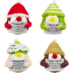 4 Pack Christmas Gnomes Knitted Wool Toys with Positive Card for Christmas Stocking Stuffers Gifts