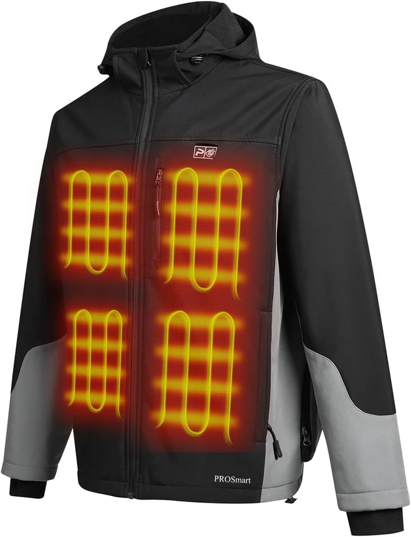 PROSmart 12V Men's Heated Jacket - Waterproof Electric Heating Coat Battery Operated Warming Jackets for Men with Battery Included (M)