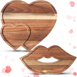 Pickmesh 2 Pcs Heart Shaped Wooden Serving Tray for Wedding Wood Serving Platters Heart Charcuterie Board Lip Shaped Offering Tray Platter Plate for Snack Candy Food Fruit