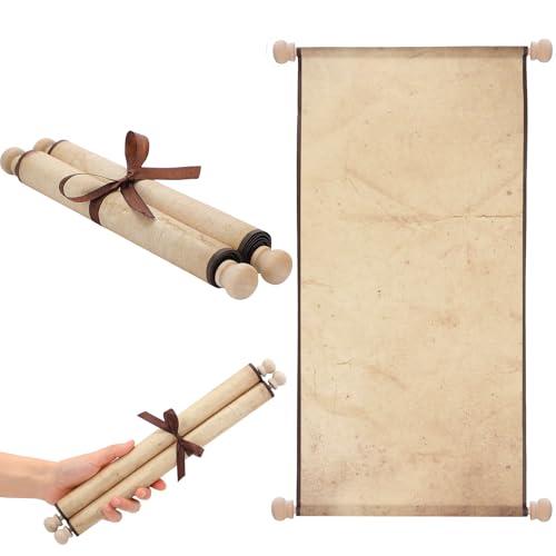 Epakh 1 Pcs Blank Scroll Paper with Wood Rods for Naughty or Nice List, Writing, Wedding Vows, Drawing, Cosplay Prop, Renaissance, Tabletop Role(Retro,11 x 19 Inches)