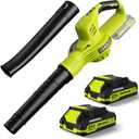 Leaf Blower Cordless - 21V Powerful Electric Leaf Blower with 2 Batteries and Charger, 2 Speed Modes, 2.0Ah Lightweight Battery Powered Leaf Blowers for Lawn Care, Patio, Dust, Blowing Leaves (Green)