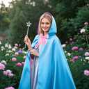 Fairy Godmother Costume Set, Fairy Costume Accessories with Blue Fairy Hooded Cloak Bow Tie Star Stick for Women (Blue)