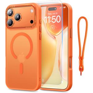 Stronger Magnetic & Shockproof for iPhone 17 Pro Case, Fit for MagSafe, Military-Grade Drop, with Screen Protector & Wrist Strap, Translucent Slim Phone case for iPhone 17 Pro Cover, Cosmic Orange