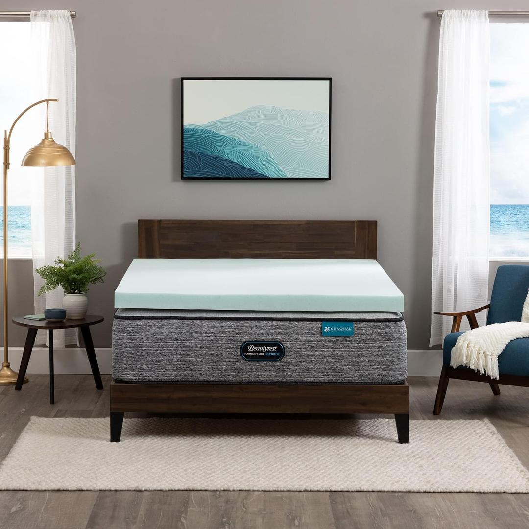 Beautyrest Thermagel Deluxe Cooling Pressure-Relieving Memory Foam Mattress Topper, Queen, 3-Inch, Blue, Queen 79"x59"