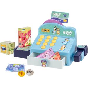 Bluey Cash Register Playset, Interactive Play Register with Detachable Scanner, Toy Credit Card, and Dollar Bucks, Shopping Toys for Kids Ages 3+