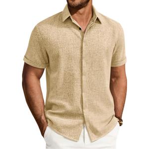 Alimens & Gentle Mens Linen Shirt Short Sleeve Button Down Shirt Casual Summer Beach Vacation Wedding Linen Texture Shirts