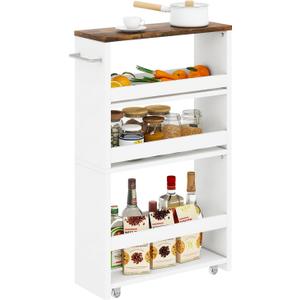 IBUYKE Slim Storage Cart 5.9" W, Rolling Organizer Trolley for Small Spaces, 4-Tier Laundry Cart with Handle, Slide Out Utility Cart for Kitchen, Living Room, Laundry,Narrow Places,White WST005W