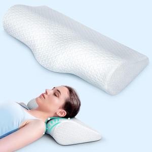 Cervical Neck Pillows for Pain Relief Sleeping, High-Density Memory Foam Pillow Neck Bolster Support Pillow Neck and Shoulder Relaxer, Neck Decompression Devices Orthopedic Roll Pillow for Bed Office 
