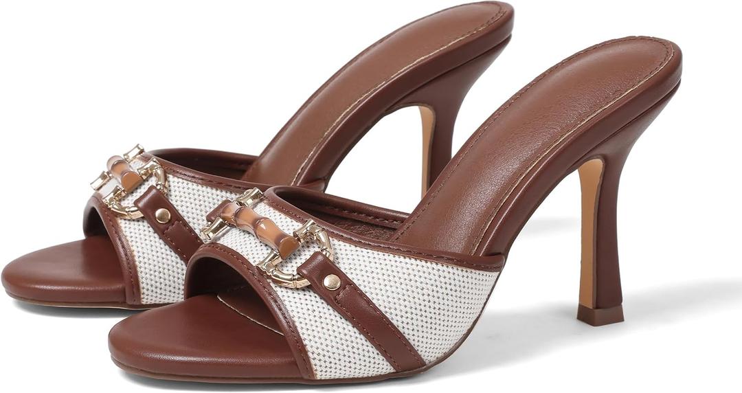 AOSPHIRAYLIAN High Heels Mules for Women Open Toe Slip on Stiletto Heels for Women Round Toe Heeled Mule Sandals Comfortable Peep Toe Sandals Women Wedding Party Summer Dress Shoes, Size 8.5