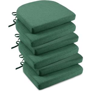 downluxe Indoor Chair Cushions for Dining Chairs, Soft and Comfortable Textured Foam Kitchen Chair Pads with Ties and Non-Slip Backing, 16" x 16" x 2", Dark Green, 6 Pack